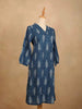 Blue Cotton Kurti Top Adorned with Leaf Design Prints - Diadem