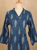 Blue Cotton Kurti Top Adorned with Leaf Design Prints - Diadem