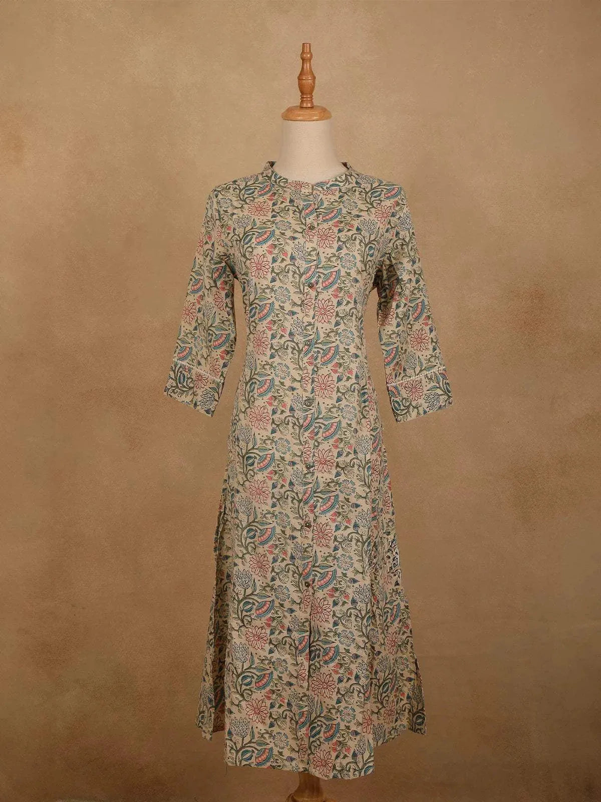 Light Green Cotton Kurti Top Adorned with Sequince of Floral Design Prints, Without Dupatta - Diadem