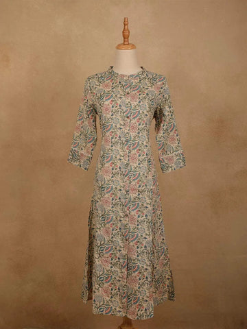 Light Green Cotton Kurti Top Adorned with Sequince of Floral Design Prints, Without Dupatta - Diadem
