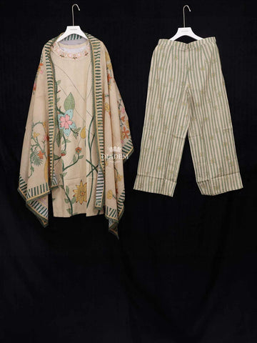 Light Mustard Crepe Straight Cut Salwar Suit Adorned with Floral Prints paired with Dupatta - Diadem
