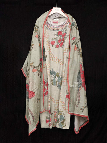 Pista Green Georgette Straight Cut Salwar Suit for Girls Adorned with Floral Prints and Embroidery, Paired with Dupatta - Diadem