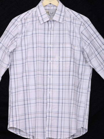 White Cotton Shirt with Checks Design, Full Sleeve - Diadem