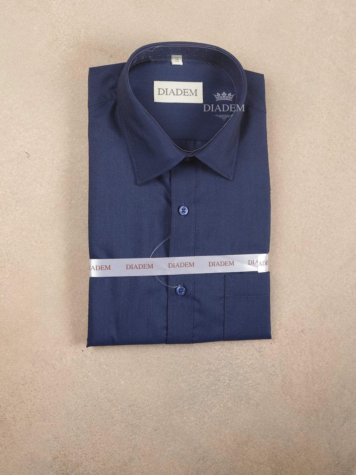 Dark Blue Cotton Plain Formal Shirt, Full Sleeve - Diadem