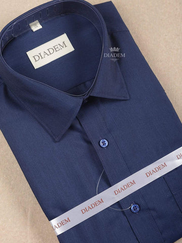 Dark Blue Cotton Plain Formal Shirt, Full Sleeve - Diadem