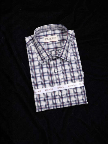 Cream Cotton Formal Shirt with Stripes and Checked Design - Diadem