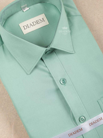 Green Cotton Plain Formal Shirt, Full Sleeve - Diadem