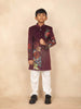 Burgundy Kids Sherwani Adorned with Flower Designs - Diadem