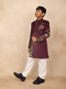 Burgundy Kids Sherwani Adorned with Flower Designs - Diadem