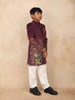 Burgundy Kids Sherwani Adorned with Flower Designs - Diadem