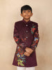 Burgundy Kids Sherwani Adorned with Flower Designs - Diadem