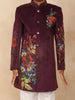 Burgundy Kids Sherwani Adorned with Flower Designs - Diadem