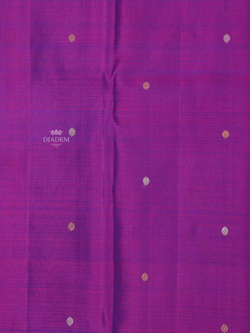 Violet Pure Kanchipuram Bridal Saree with Small Butta Motif on the Body and Zari Border - Diadem