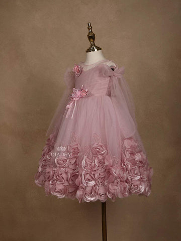 Light Pink Net Gown Embellished with 3DFlowers - Diadem