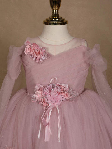 Light Pink Net Gown Embellished with 3DFlowers - Diadem