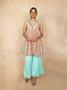 Aqua Blue Palazzo Salwar Suit for Girls Embellished with Sequins and Stripes Floral Design - Diadem