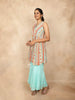 Aqua Blue Palazzo Salwar Suit for Girls Embellished with Sequins and Stripes Floral Design - Diadem