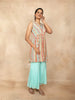 Aqua Blue Palazzo Salwar Suit for Girls Embellished with Sequins and Stripes Floral Design - Diadem