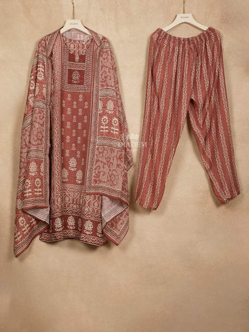 Light Brown Crepe Straight Cut Salwar Suit Adorned with Floral Prints paired with Dupatta - Diadem