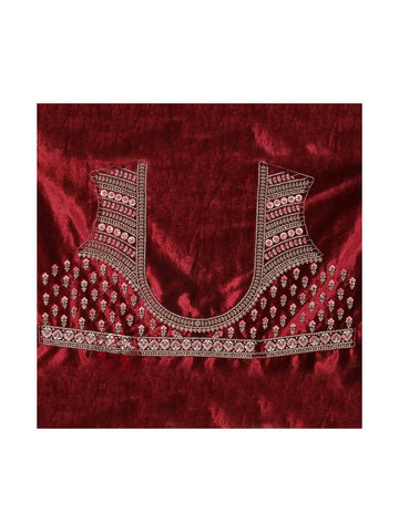 Dark Red Velvet Bridal Lehenga for Women with Floral Embroidery - Diadem