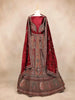 Dark Red Velvet Floral Embroidered Bridal Lehenga - Diadem