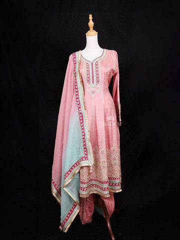 Pink Straight Cut Salwar Suit Adorned with Sequins and Mirror Design paired with Dupatta - Diadem