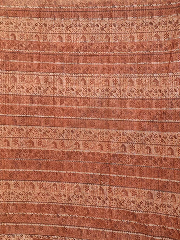 Brown Semi Tussar Silk Saree with Rural Motif on the Body with Designed Lace Border - Diadem