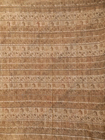 Brown Semi Tussar Silk Saree with Rural Motif on the Body with Designed Border - Diadem