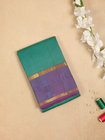 Green Pure Kanchipuram Silk Saree with Checks Design on the Body with Zari Border - Diadem
