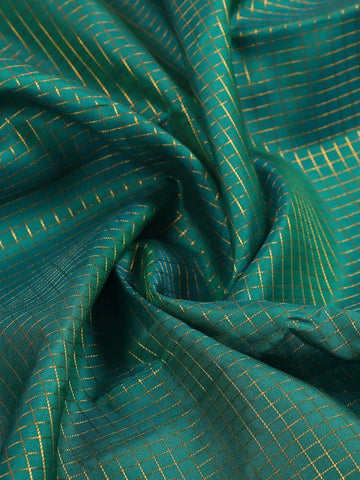 Green Pure Kanchipuram Silk Saree with Checks Design on the Body with Zari Border - Diadem