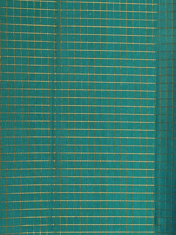 Green Pure Kanchipuram Silk Saree with Checks Design on the Body with Zari Border - Diadem