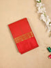 Red Pure Kanchipuram Bridal Silk Saree with Stripes and Floral Design on the Body and Without Border - Diadem