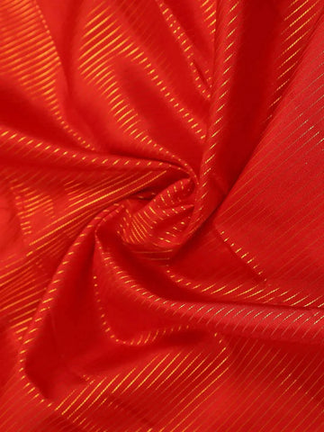 Red Pure Kanchipuram Bridal Silk Saree with Stripes and Floral Design on the Body and Without Border - Diadem