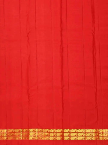 Red Pure Kanchipuram Bridal Silk Saree with Stripes and Floral Design on the Body and Without Border - Diadem