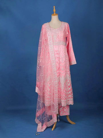 Pastel Pink Floral Embroidery Salwar Suit for Girls - Diadem