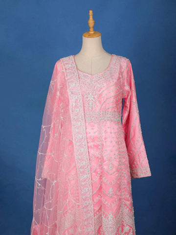 Pastel Pink Floral Embroidery Salwar Suit for Girls - Diadem