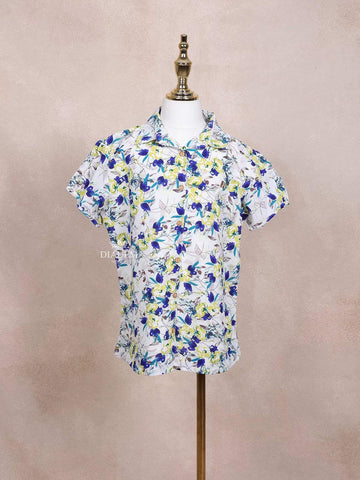 Off-White Kids Top Adorned with Flower and Leaf Designs - Diadem