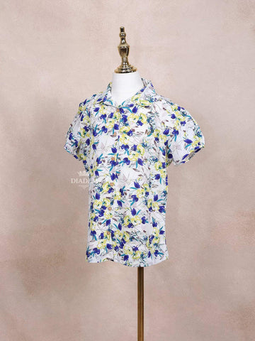 Off-White Kids Top Adorned with Flower and Leaf Designs - Diadem