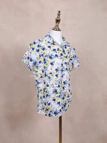 Off-White Kids Top Adorned with Flower and Leaf Designs - Diadem