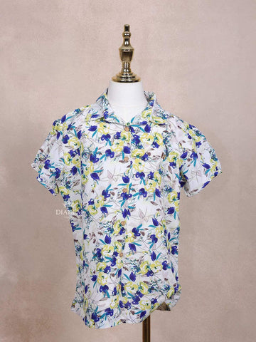 Off-White Kids Top Adorned with Flower and Leaf Designs - Diadem