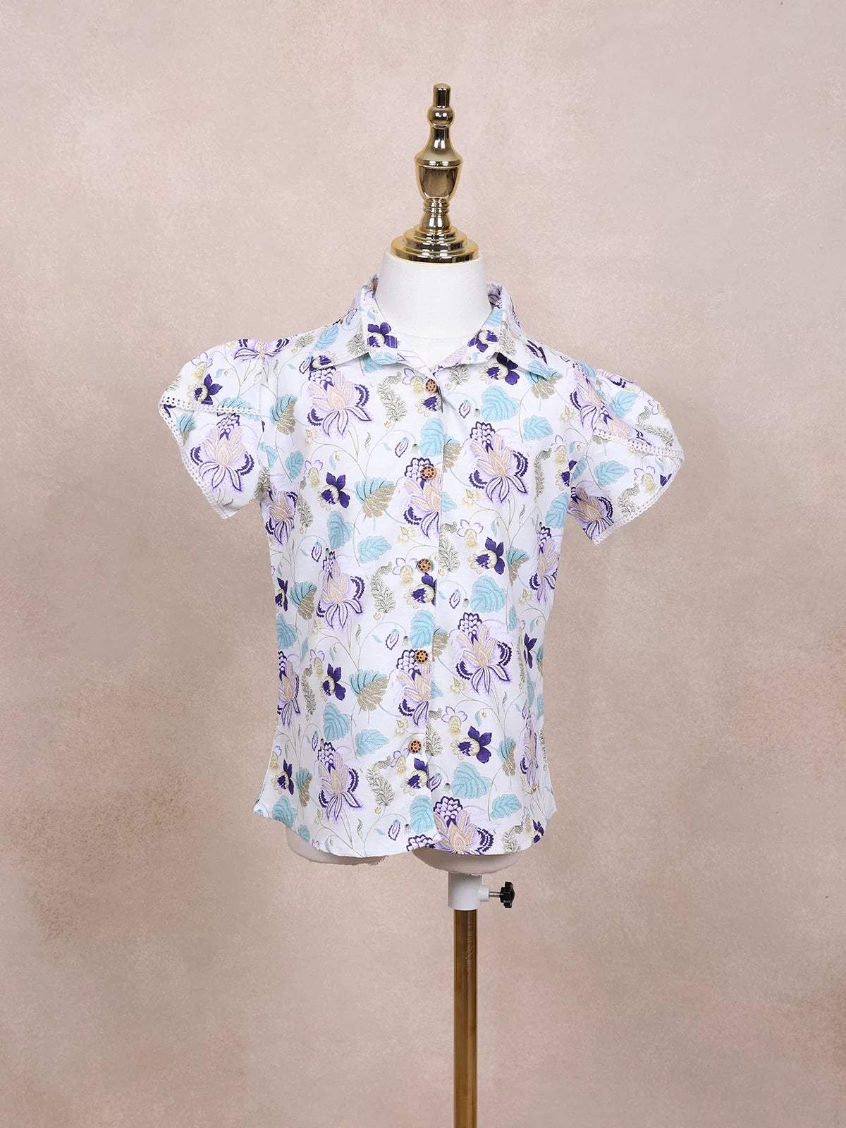 White Kids Top Adorned with Floral Design - Diadem