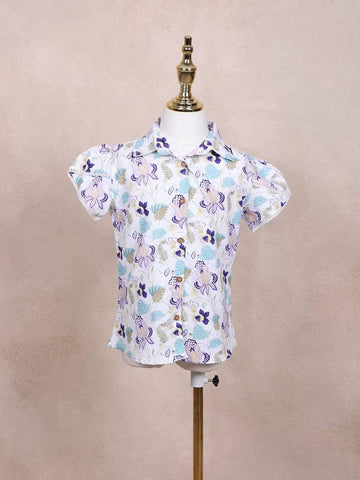 White Kids Top Adorned with Floral Design - Diadem