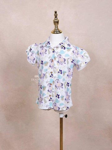 White Kids Top Adorned with Floral Design - Diadem
