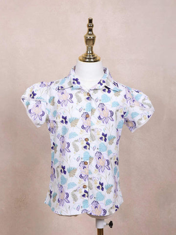 White Kids Top Adorned with Floral Design - Diadem