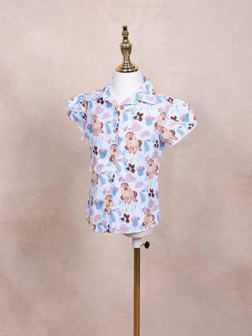 Light Blue Kids Top Adorned with Flower and Leaf Designs - Diadem