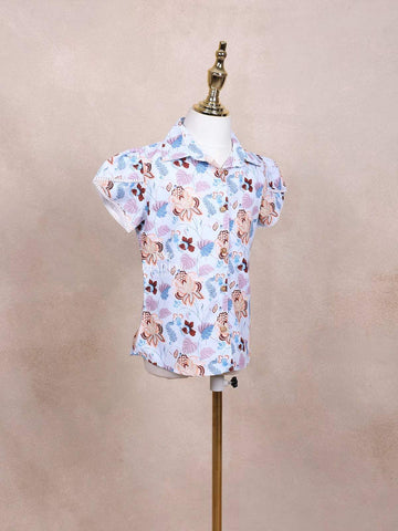 Light Blue Kids Top Adorned with Flower and Leaf Designs - Diadem