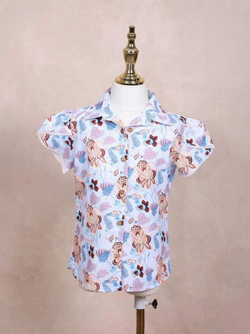 Light Blue Kids Top Adorned with Flower and Leaf Designs - Diadem