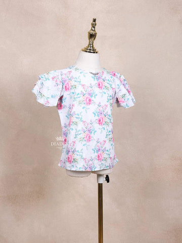 Off-White Kids Top Adorned with Flower Prints Design - Diadem