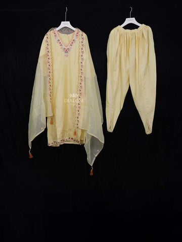 Yellow Straight Cut Salwar Suit Adorned with Sequins and Floral Design with Dupatta - Diadem