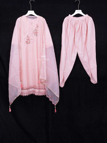 Light Pink Straight Cut Salwar Suit for Women Adorned with Floral Design Paired with Dupatta - Diadem